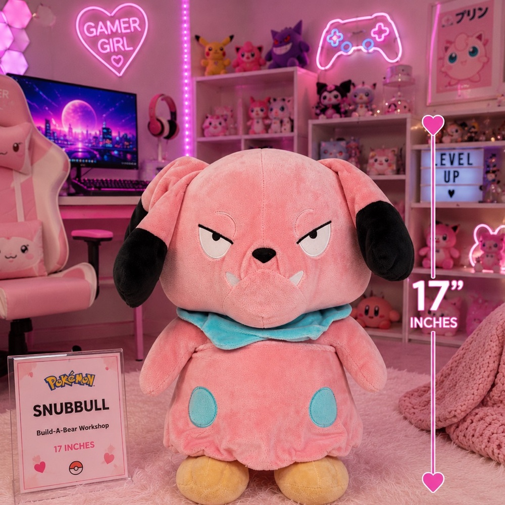 Build a bear Pokémon Snubbull Plush - Pink & Teal 17”